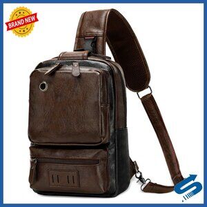 Vintage PU Leather Sling Backpack Crossbody Bag Adjustable Strap